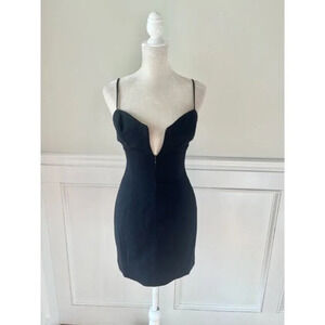 Saelee Vintage Wool Sexy Zip Front Black Dress LBD 4